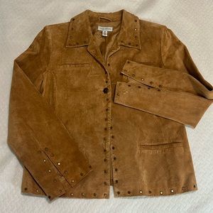 Women's 10 Petite David Brooks Lightweight Tan suede Jacket w/studs